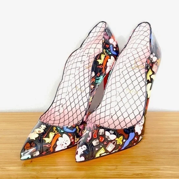 Christian Louboutin “Hot chick” Glamourous Black Multi graphic Patent 100mm EU38 - Picture 3 of 12